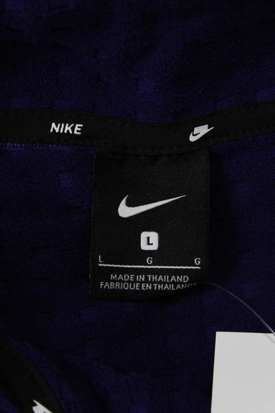 Nike Mens Long Sleeve Mock Neck Striped Purple Zip T-Shirt Size L