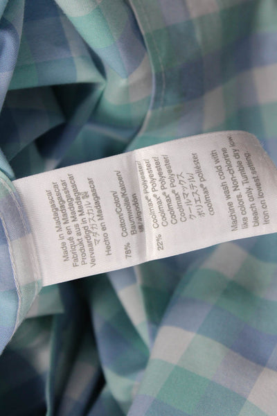 J Crew Mens Button Front Collared Slim Gingham Shirt Blue Green White Medium