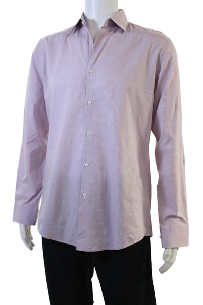 Hugo Hugo Boss Men Dress Shirt Pink Check Cotton Stretch Point Spread Size 15.5