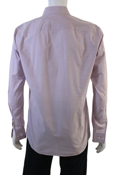 Hugo Hugo Boss Men Dress Shirt Pink Check Cotton Stretch Point Spread Size 15.5
