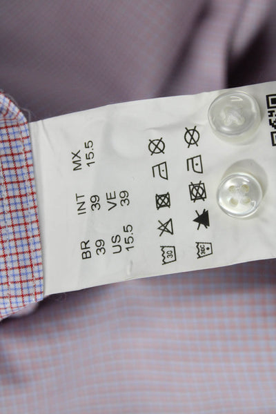 Hugo Hugo Boss Men Dress Shirt Pink Check Cotton Stretch Point Spread Size 15.5