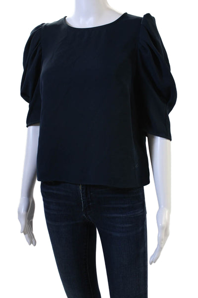 Jay Godfrey, Women Dark Blue Polyester Round Neck 3/4 Sleeve Blouse Size 6