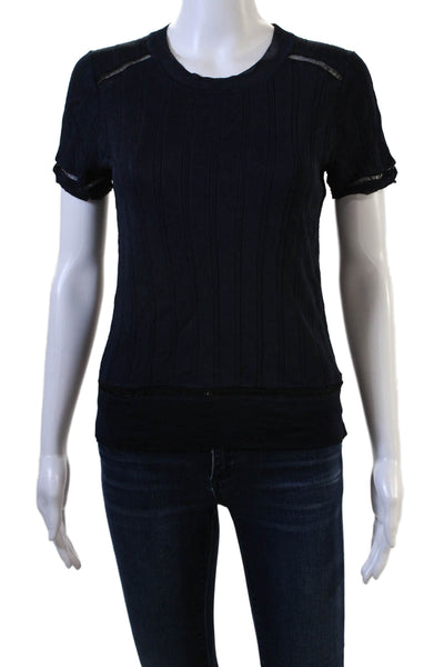Rag & Bone Women Basic Dark Blue Rayon Crew Neck Short Sleeve T-Shirt Size S