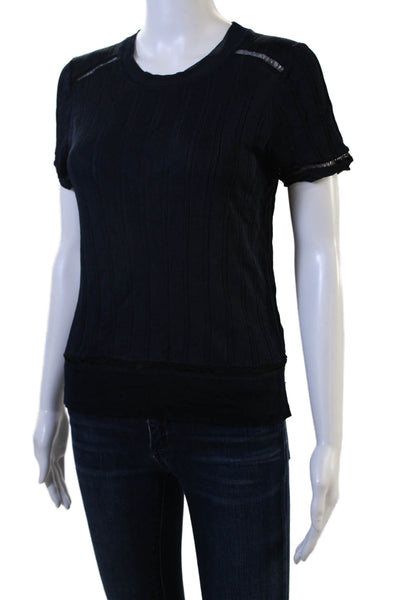 Rag & Bone Women Basic Dark Blue Rayon Crew Neck Short Sleeve T-Shirt Size S