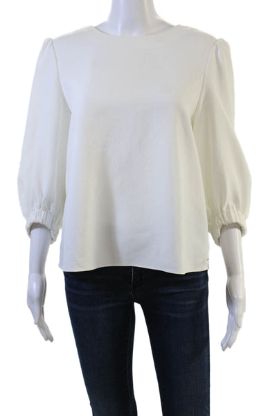 Tibi Women White Crew Neck Blouse Buckle Closure Polyester Size 4