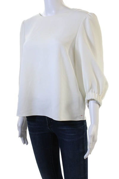 Tibi Women White Crew Neck Blouse Buckle Closure Polyester Size 4