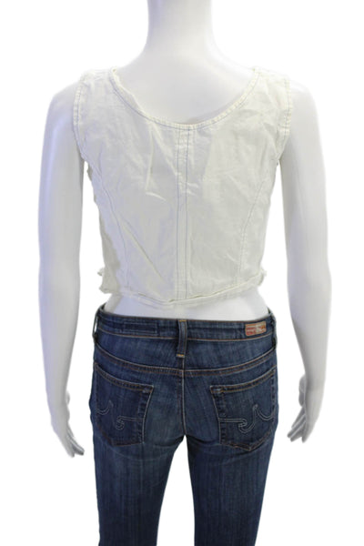 Gimaguas Women Cropped Bohemian White Lace-Up V-Neck Cotton Tank Size S