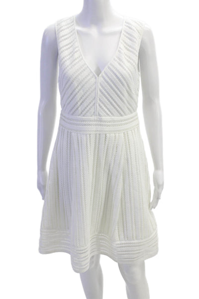 J Crew Women A-Line Fit & Flare White Striped V-Neck Knee-Length Dress Size 4