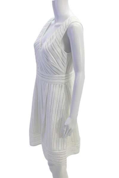 J Crew Women A-Line Fit & Flare White Striped V-Neck Knee-Length Dress Size 4