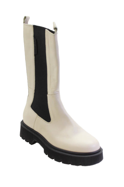 Kurt Geiger London Womens Slip On Block Heel Mid Calf Boots White Leather 36.5