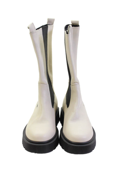 Kurt Geiger London Womens Slip On Block Heel Mid Calf Boots White Leather 36.5