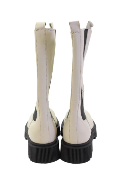 Kurt Geiger London Womens Slip On Block Heel Mid Calf Boots White Leather 36.5