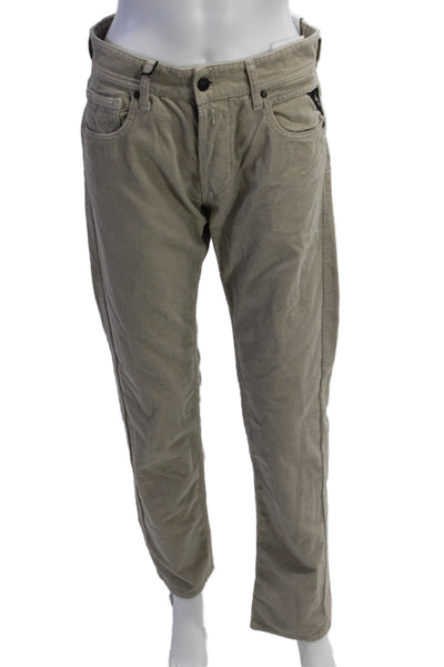 Replay Men 90s Beige Cotton-Elastane Pants Button 32in Inseam Size 29