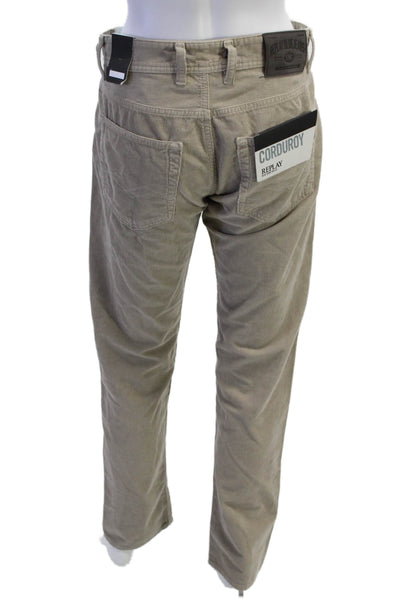 Replay Men 90s Beige Cotton-Elastane Pants Button 32in Inseam Size 29