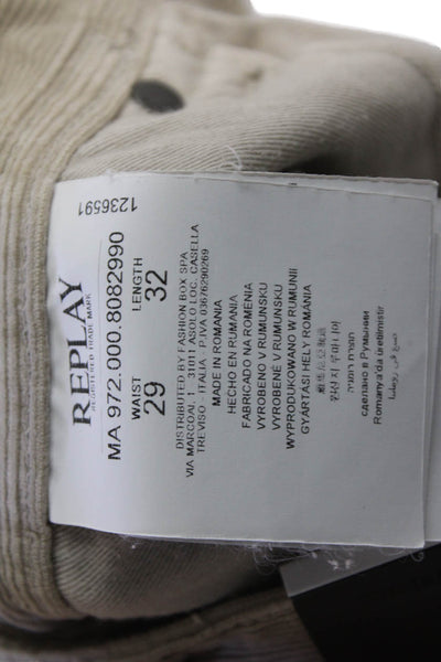 Replay Men 90s Beige Cotton-Elastane Pants Button 32in Inseam Size 29