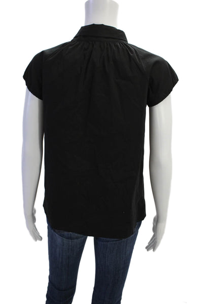 Theory Women Black Tie Neck Short Sleeve Blouse Petite Size S