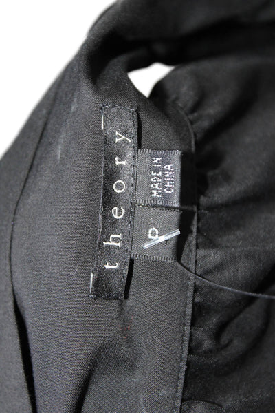 Theory Women Black Tie Neck Short Sleeve Blouse Petite Size S