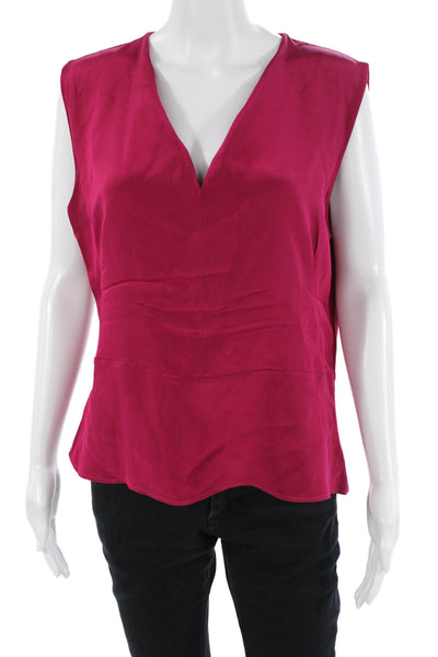 Etro Women Pink Silk V-Neck Sleeveless Blouse Zip Designer Size 48