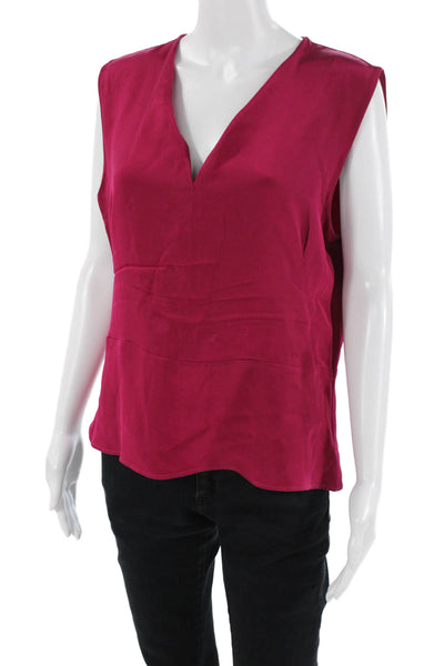 Etro Women Pink Silk V-Neck Sleeveless Blouse Zip Designer Size 48