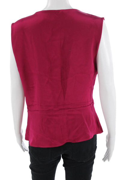 Etro Women Pink Silk V-Neck Sleeveless Blouse Zip Designer Size 48