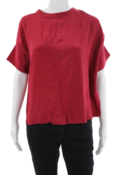 Schumacher Women Basic Red 100% Silk Blouse Crew Neck Short Sleeve Size 1