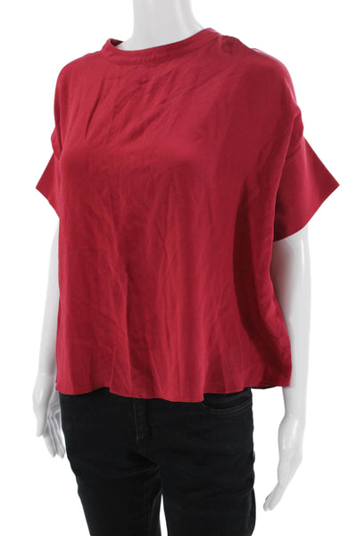 Schumacher Women Basic Red 100% Silk Blouse Crew Neck Short Sleeve Size 1
