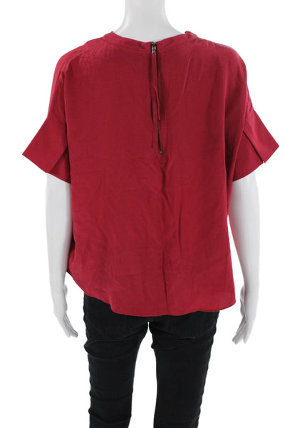 Schumacher Women Basic Red 100% Silk Blouse Crew Neck Short Sleeve Size 1