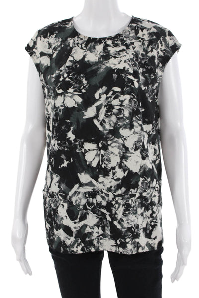 Essentiel Antwerp Women Floral Sleeveless Zip Crew Neck Blouse Black Size 38