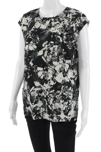 Essentiel Antwerp Women Floral Sleeveless Zip Crew Neck Blouse Black Size 38