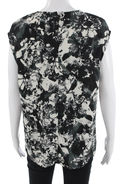 Essentiel Antwerp Women Floral Sleeveless Zip Crew Neck Blouse Black Size 38