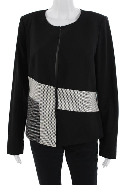 Calvin Klein Women Black Geometric Blazer Long Sleeve Size 10