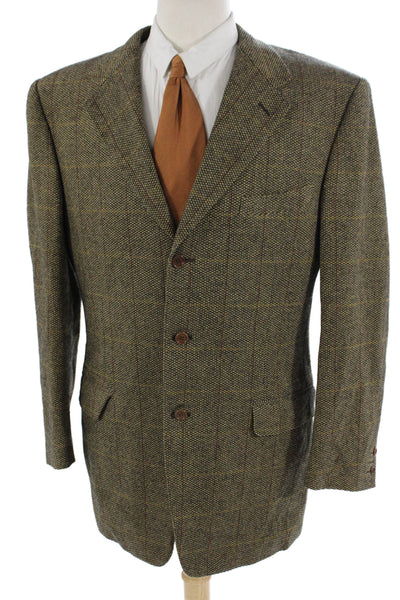 Canali Mens Brown Checked Collared Sport Coat Rayon Cupro Size 52