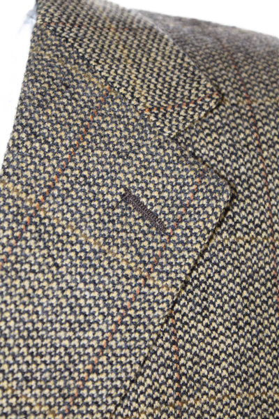Canali Mens Brown Checked Collared Sport Coat Rayon Cupro Size 52