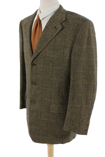 Canali Mens Brown Checked Collared Sport Coat Rayon Cupro Size 52