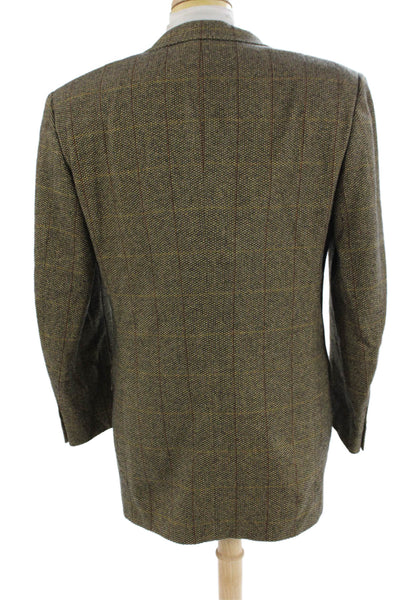 Canali Mens Brown Checked Collared Sport Coat Rayon Cupro Size 52
