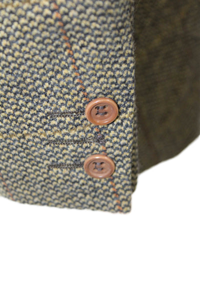 Canali Mens Brown Checked Collared Sport Coat Rayon Cupro Size 52