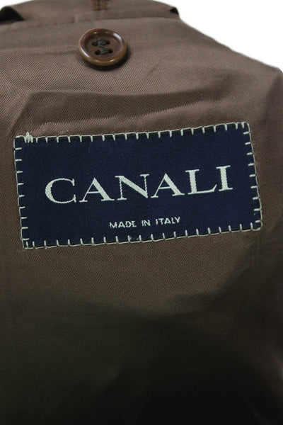 Canali Mens Brown Checked Collared Sport Coat Rayon Cupro Size 52