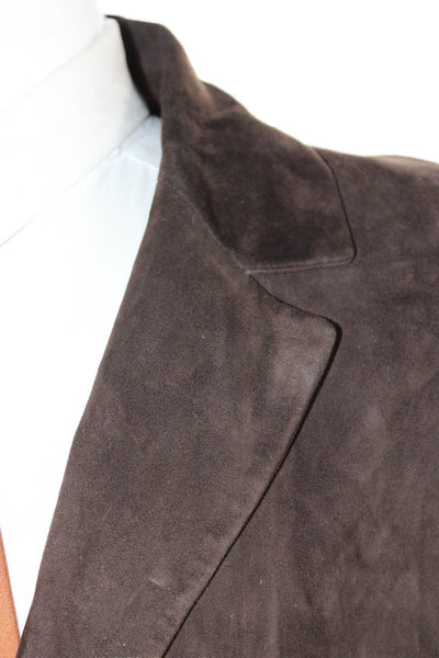 Gallotti Men Real Leather Brown Blazer Collared Button Classic Size 54