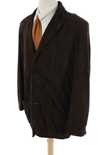 Gallotti Men Real Leather Brown Blazer Collared Button Classic Size 54