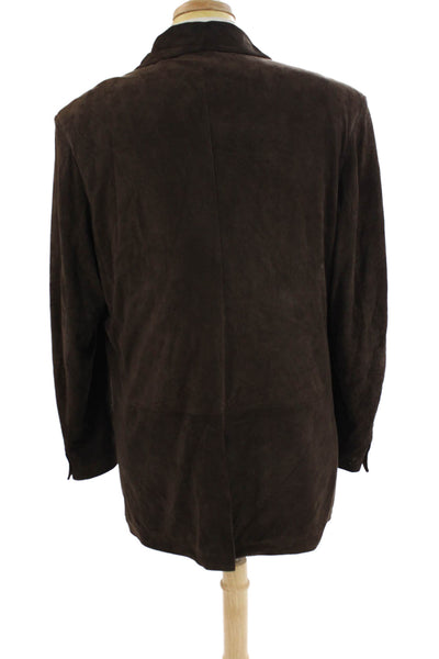 Gallotti Men Real Leather Brown Blazer Collared Button Classic Size 54