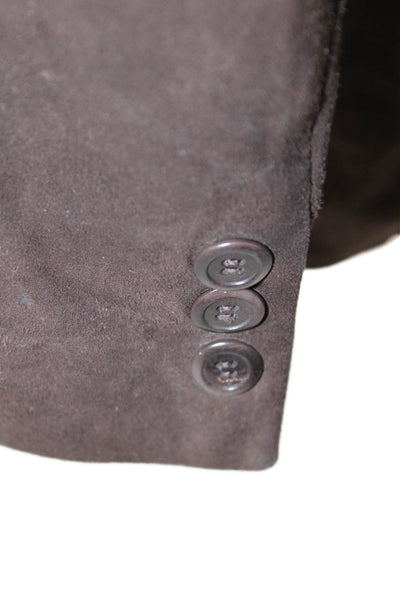 Gallotti Men Real Leather Brown Blazer Collared Button Classic Size 54