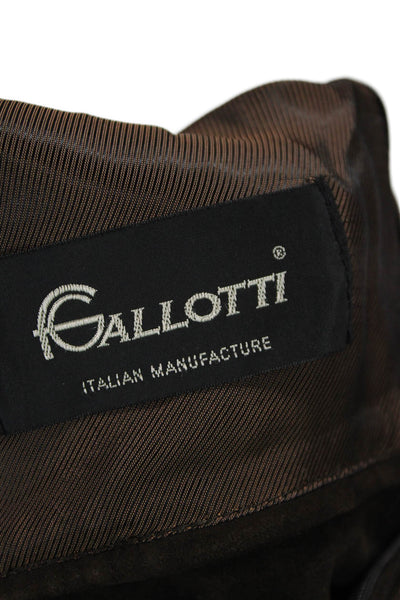 Gallotti Men Real Leather Brown Blazer Collared Button Classic Size 54