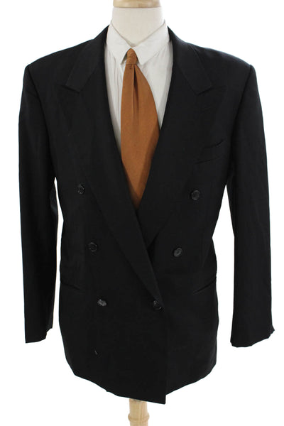 Mani Mens 90s Black Suit Jacket Button Collared Solid Long Sleeve Size 42