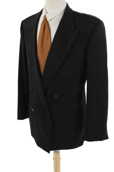 Mani Mens 90s Black Suit Jacket Button Collared Solid Long Sleeve Size 42