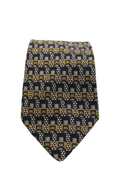 Ermenegildo Zegna Men's Classic Geometric Print Silk Black Yellow  Neck Tie