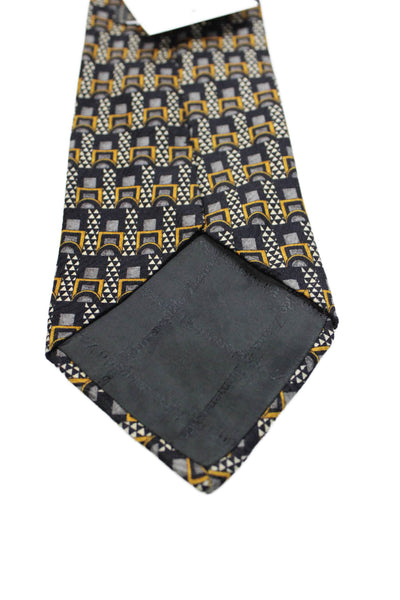 Ermenegildo Zegna Men's Classic Geometric Print Silk Black Yellow  Neck Tie