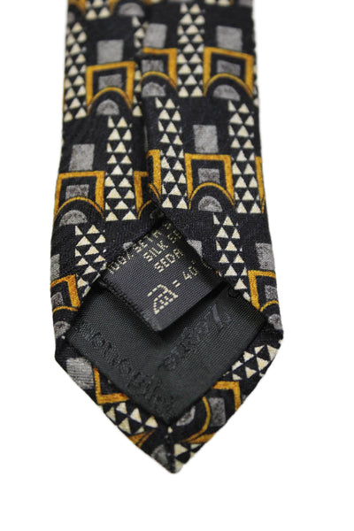 Ermenegildo Zegna Men's Classic Geometric Print Silk Black Yellow  Neck Tie
