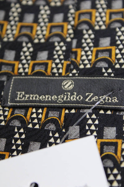 Ermenegildo Zegna Men's Classic Geometric Print Silk Black Yellow  Neck Tie