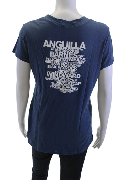 Standard James Perse Womens V-Neck Jersey Graphic Tee Dark Blue Size 3