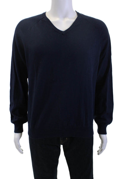 J Crew Men Dark Blue V-Neck Pullover Cotton-Cashmere Sweater Size M